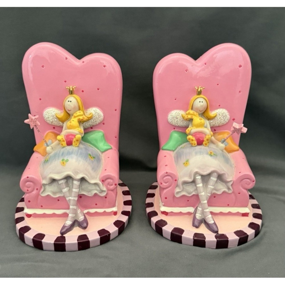 Bookends Fairy Queen Princess Sitting On Sofa With Magic Wand Pink Girls Room